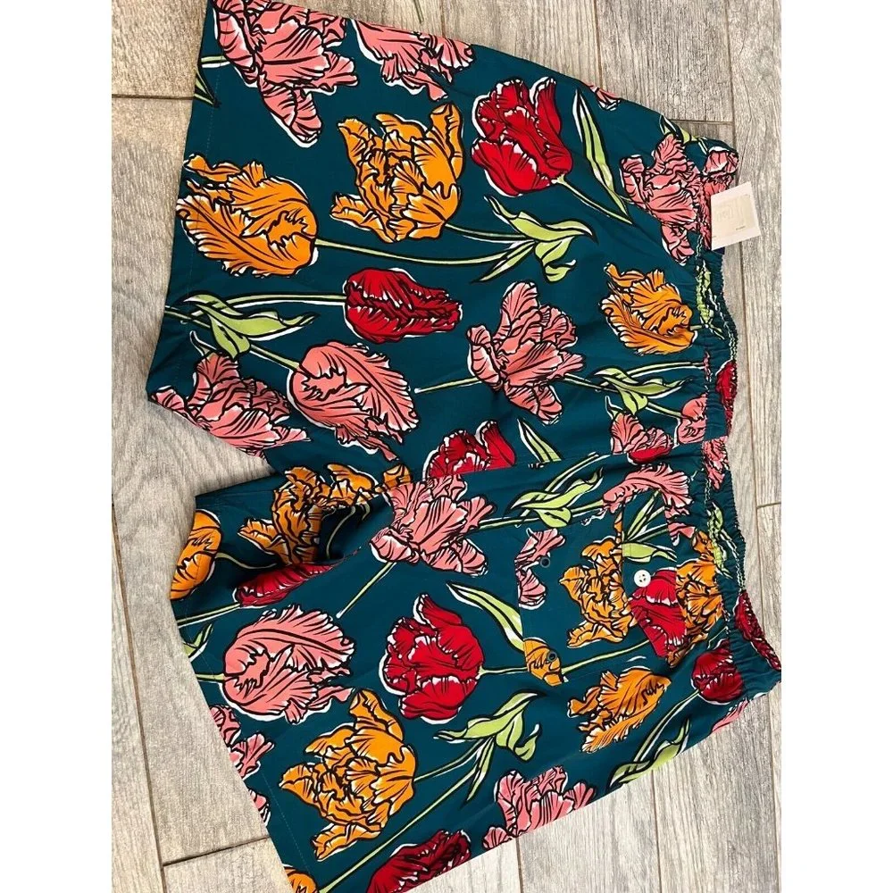 NWT George Swim Trunks Board Shorts‎ 3X UPF 50+ Antique Teal Quick Dry Floral